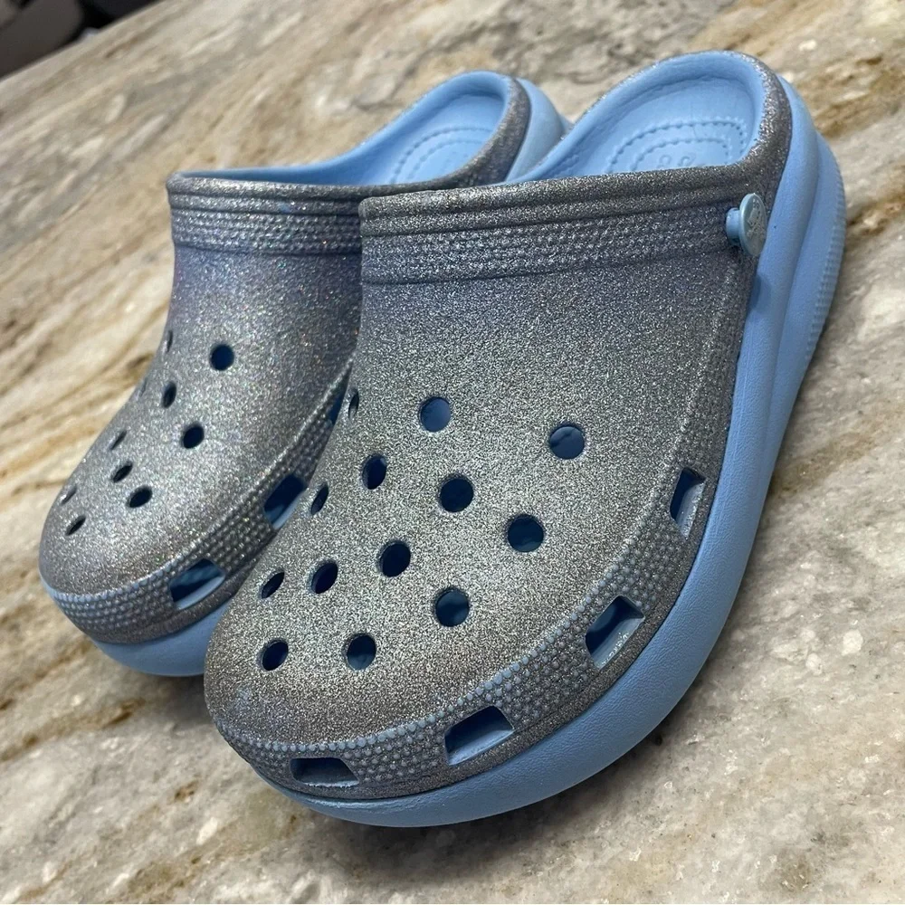 Crocs Kids' Cutie Crush Glitter Clog Shoes Girls Youth Size J3 blue ocean